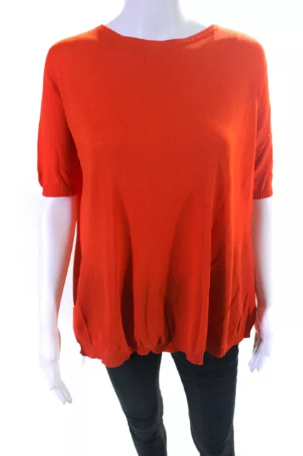 Blue Les Copains Womens V Neck Short Sleeve Solid Blouse Top Orange Size 42
