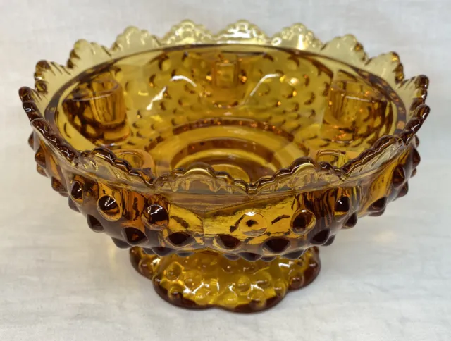 Fenton Art Glass Colonial Amber Hobnail Candle Bowl Pre Logo
