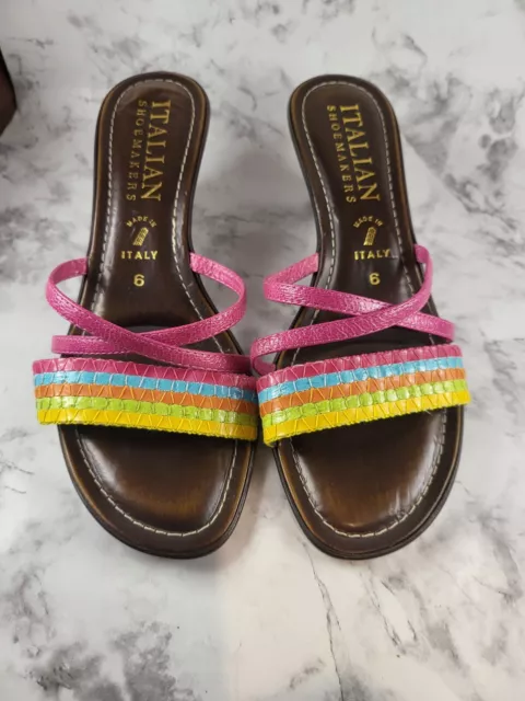 Italian Shoemakers Sandals Womens US size 6 Colorful Stripe Slip On Slide