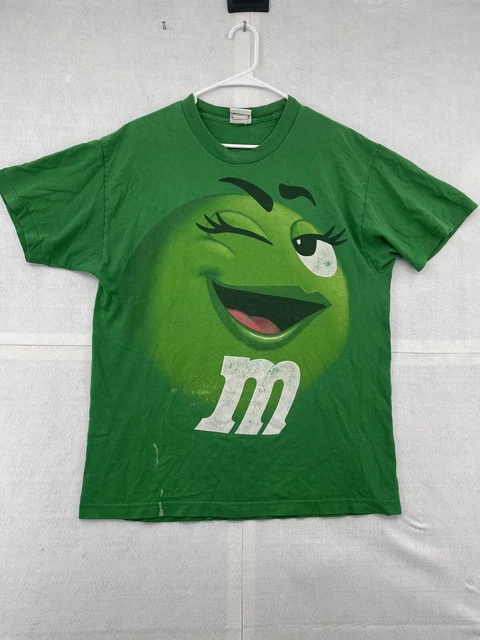 M&Ms Shirt Adult Large Green Short Sleeve Promo Tee Candy Winking Men's