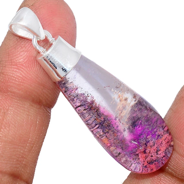 Treated Purple Ghost Phantom Lodolite 925 Silver Pendant Jewelry BP206642