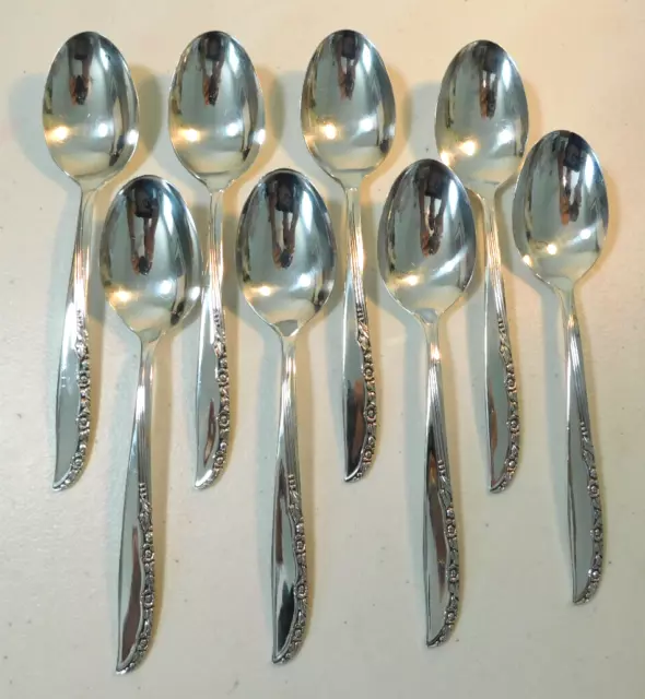 WM A ROGERS by ONEIDA BRITTANY ROSE SILVERPLATE 8 OVAL SOUP SPOONS 6 7/8"