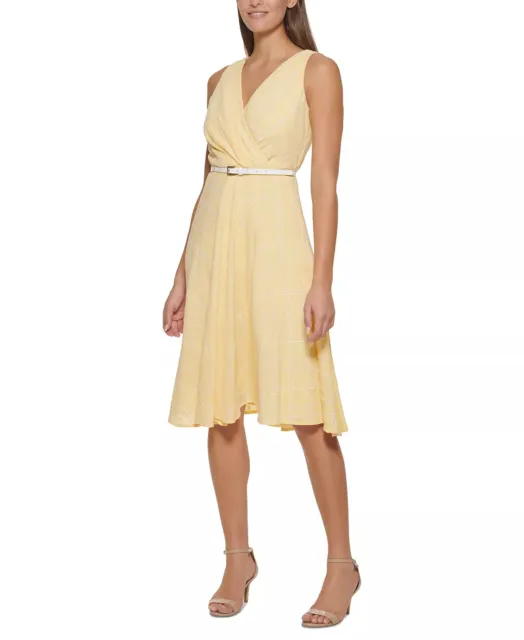 TOMMY HILFIGER Fit & Flare Dress Size 16 Yellow Cotton Knee Length NWT