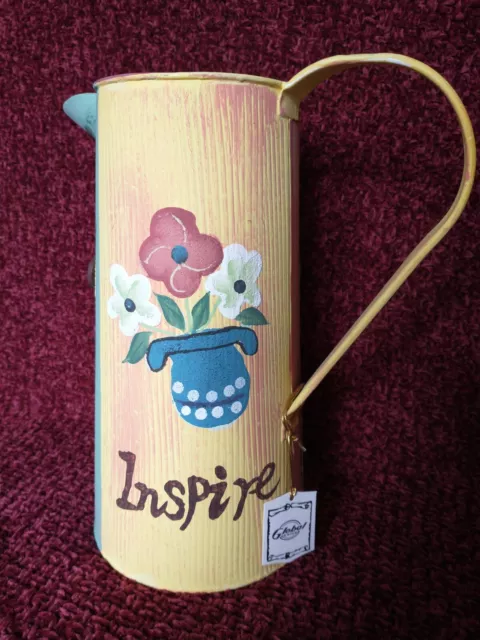Hand painted metal watering jug lightly distressed shabby chic style garden jug