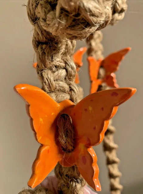 Macrame Jute Plant Hanger HANGING POT HOLDER 60” Ceramic Orange BUTTERFLY (#256) 7