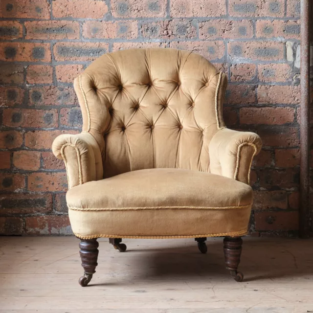 Antique Victorian Iron back armchair in velvet