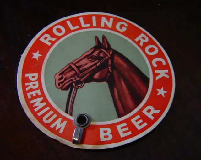 Vintage 1951 Rolling Rock Premium Beer Sticker 3 1/4" Round Horse Head Rare