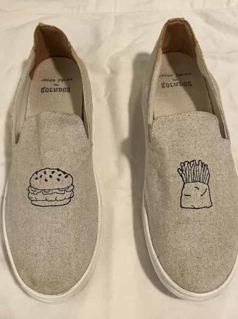 Soludos x Jason Polan Tan Embroidered Hamburger & Fries Slip-On Sneakers Size 11