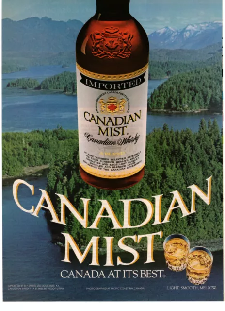 Canadian Mist Whisky Mountains Forest 1985 Vintage Print Ad Original Man Cave