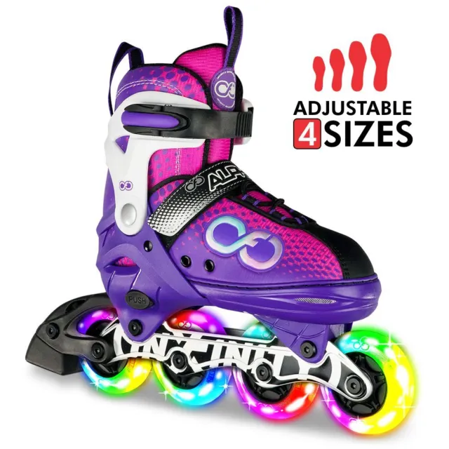 infinity Skates ALPHA Size Adjustable Roller Inline Blades with Light Up Wheels