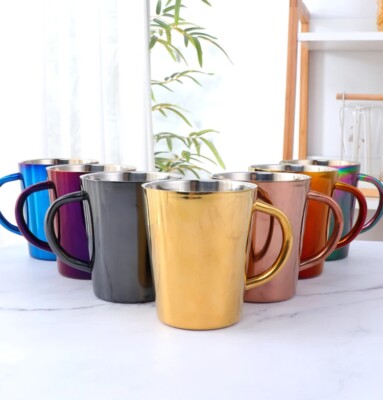 350 ml Tazza Caffè Acciaio Inox ColorataTermica con Manico Viaggi Attività allaperto Sottovuoto Infrangibile Brocca Schiumare il latte Colore Arcobaleno 