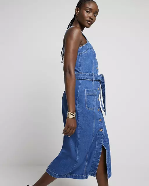WOMENS DENIM DRESS Stretch Sleeveless Shirt Dresses Size 8 10 12 14 16 Blue 19.95 PicClick UK