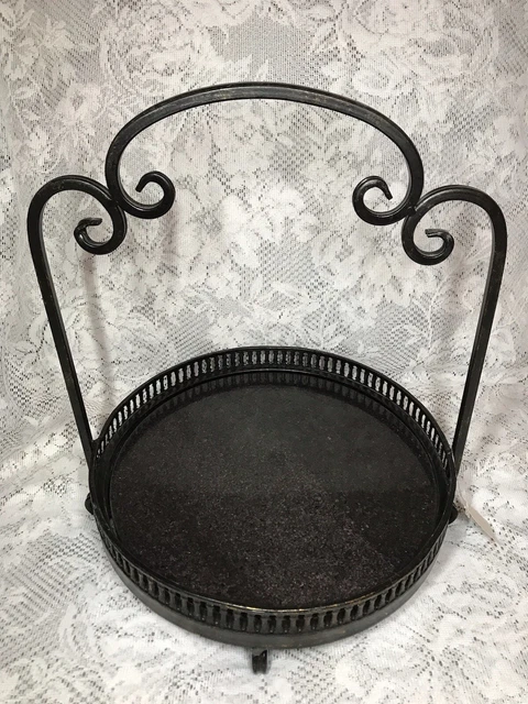 Dark Brown Wrought Iron Heavy Granite Base Serving Tray Party Desserts Holder