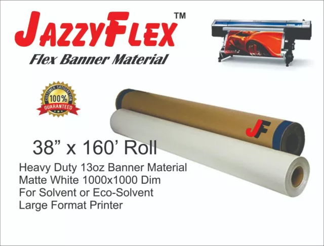 Heavy Duty 13oz Banner Material, 1000x1000d, Matte White 38 in x 160 ft Roll