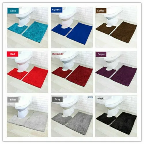 100% Chenille Shaggy Bath Mat Set 2pcs Soft Non-slip Rug Washable 9 Colors