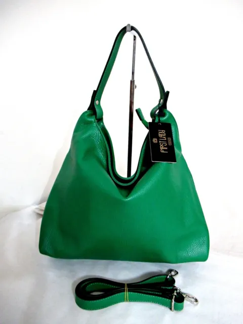 Italian Pebbled Grain Leather Large Handbag Shoulder Hobo Bag - Made In Italy