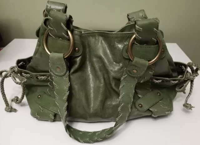 DANIER Shoulder Bag Purse Hobo Tote Slouchy Genuine Leather Jade Green