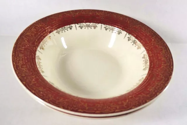 2 Leigh Potters Vegetiable Bowls  Maroon Emperor Pattern  22K Gol EUC