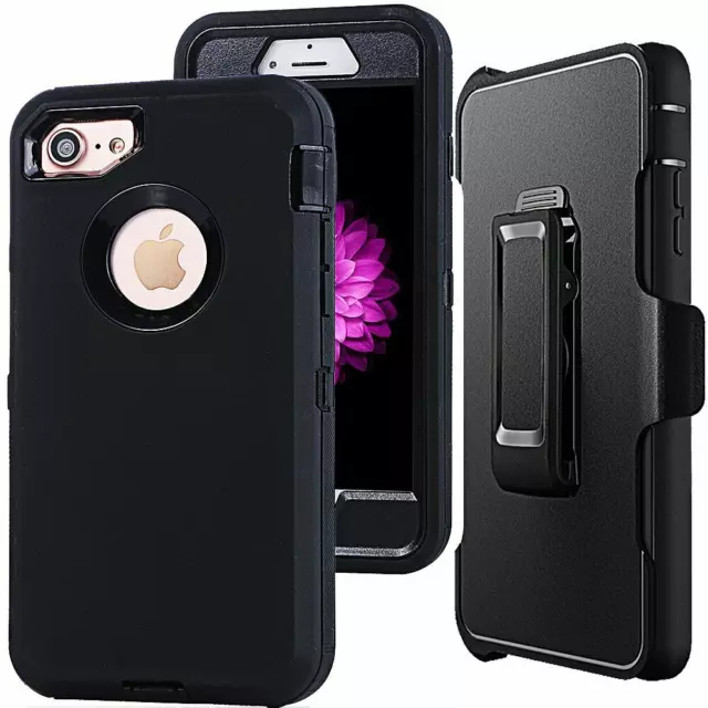 Black Shockproof Defender Case for iPhone 7 /8/6/Plus/ W/Belt clip Fits OtterBox