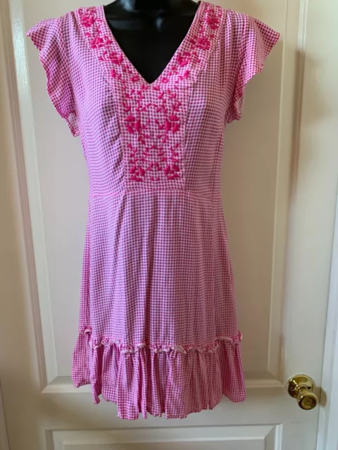 Jessica Simpson Pink Checkered Short Sleeve Dress Size Small matching Hair Tie