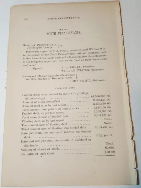 1866 train document NORTHERN PENNSYLVANIA RAILROAD Bethlehem Philadelphia PA