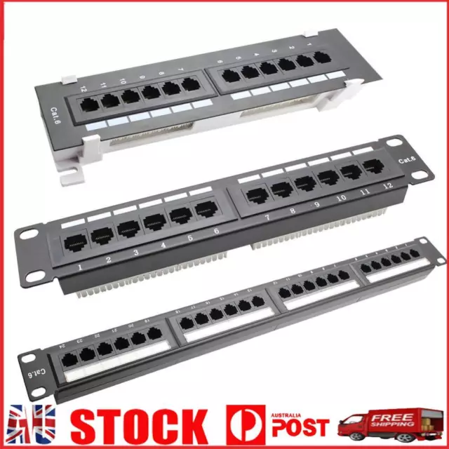 Network Tool Kit 12/24 Port CAT6 Patch Panel RJ45 Networking Wall Mount Rack