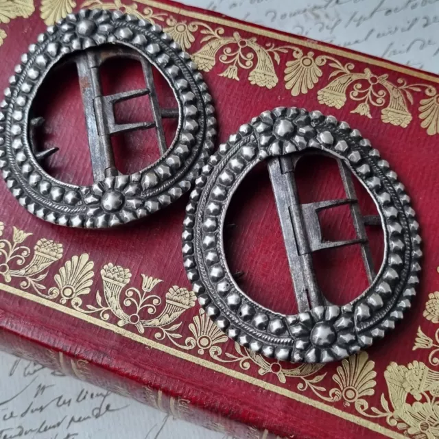 Paire de Boucles de Chaussures Argent 1er Coq 1798-1809 Silver Buckles 18thC