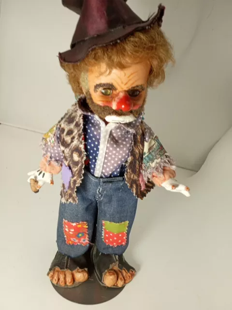 Vintage 15" Hobo Clown Doll On Stand