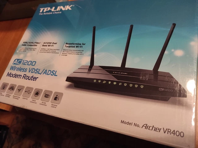 TP-LINK Archer VR400 AC1200 Wireless Dual Band VDSL ADSL Modem Router 4 Port LAN
