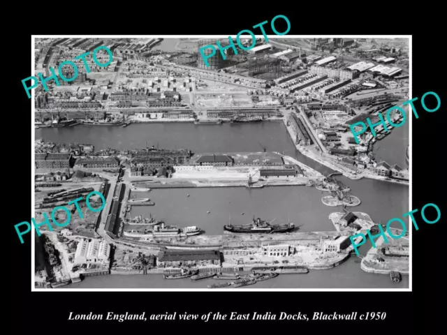 OLD POSTCARD SIZE PHOTO LONDON ENGLAND AERIAL VIEW EAST INDIA DOCK c1950 1