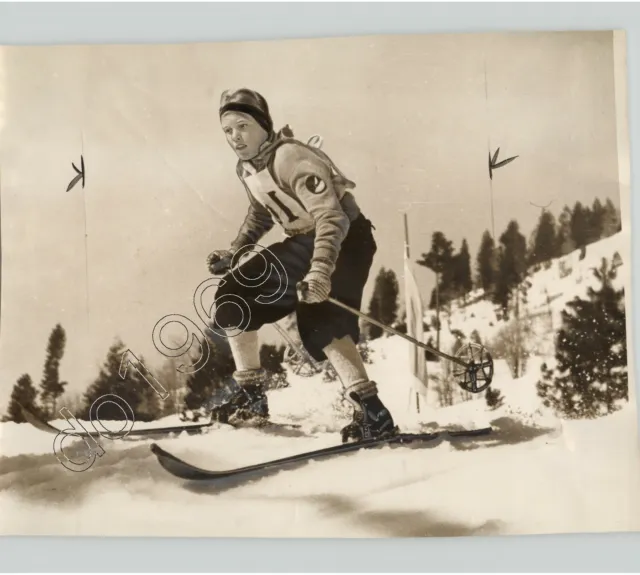 Young Boy SKIS Down SNOWY Mountain Winter Sports OLYMPICS 1940 Press Photo