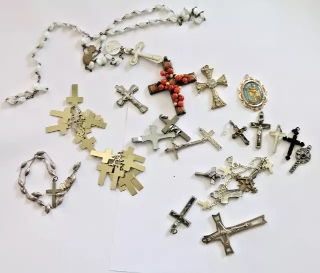 Job Lot of Vintage Rosaries / Crucifixes / Cross Pendants / St Christopher Etc