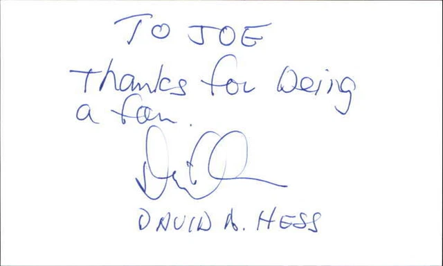 DAVID A HESS d. 2011 LAST HOUSE ON THE LEFT Signed 3"x5" Index Card