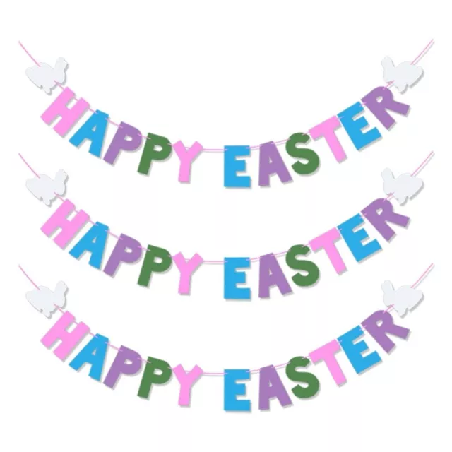 3pcs Felt Happy Easter for Garland Wall Bunting Flag Decora