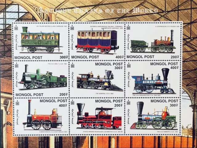 Mongolia Trains Stamps Sheet 2000 Mnh The General Railroad Washington Railways