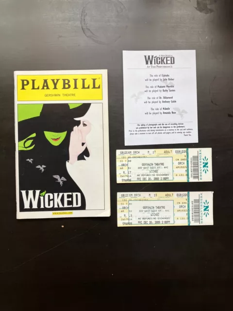 WICKED - PLAYBILL: Gershwin Theatre, Original Broadway Musical 2008 Ticket Stubs