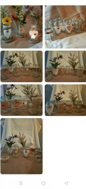 Tavolo rustico decorazioni matrimonio 16 barattoli assortiti riciclati decorati a mano