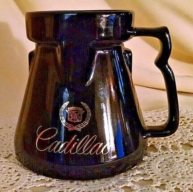 Cadillac Mug Black Gold Travel No Slide Tip Rubber Base No Lid Coffee Tea Cup.