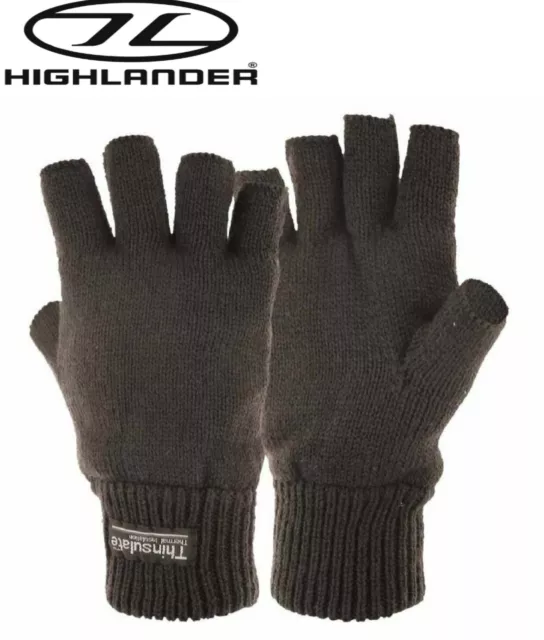 Highlander Mens Stayner Fingerless Gloves Thinsulate Lining Thermal  Black Small