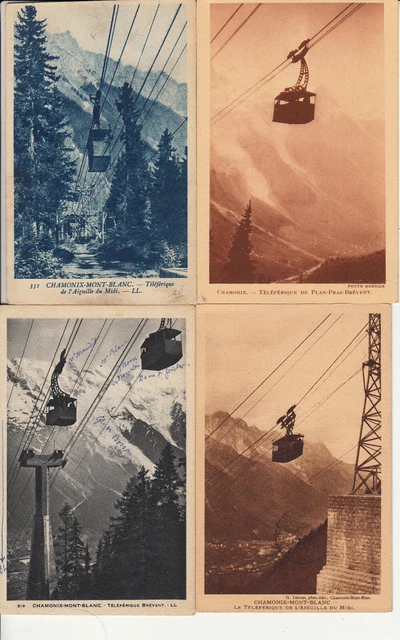Lot de 4 cartes postales anciennes CHAMONIX-MONT-BLANC HAUTE-SAVOIE téléférique