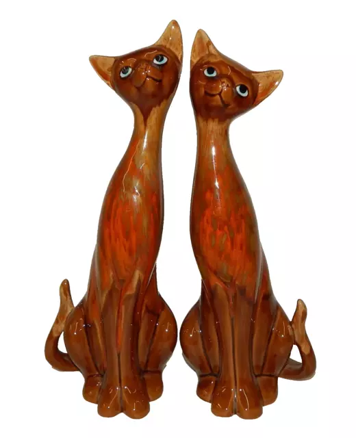 Pair of Mid Century Modern Drip Glaze Tall Ceramic Cats