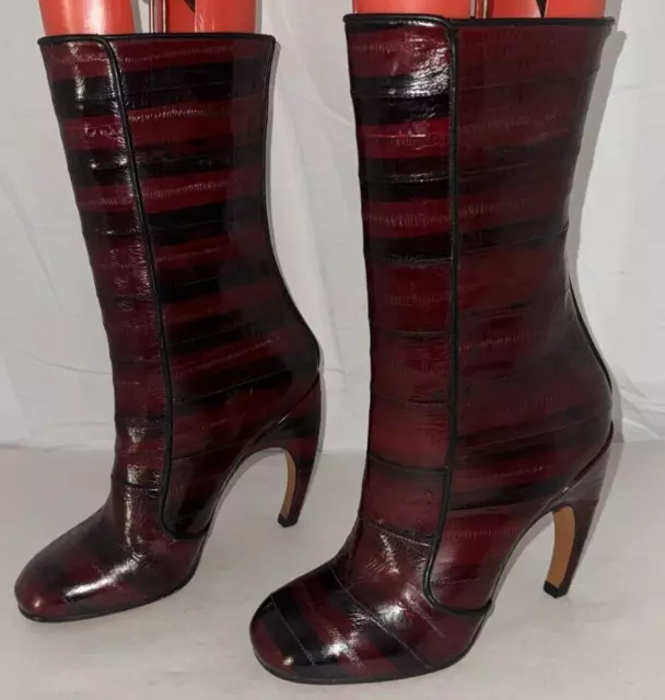 EU37/US7❤️GIVENCHY Burgundy Eel Calf Skin Leather Mid Calf Knee High Heel Boots