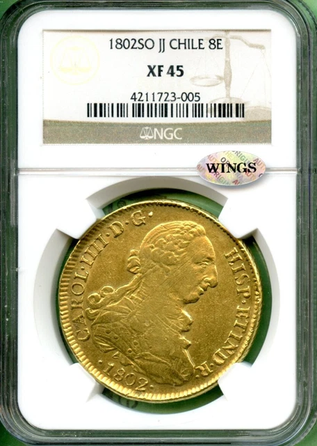 Chile  1802 So Jj  8E  Ngc Xf45  Gold