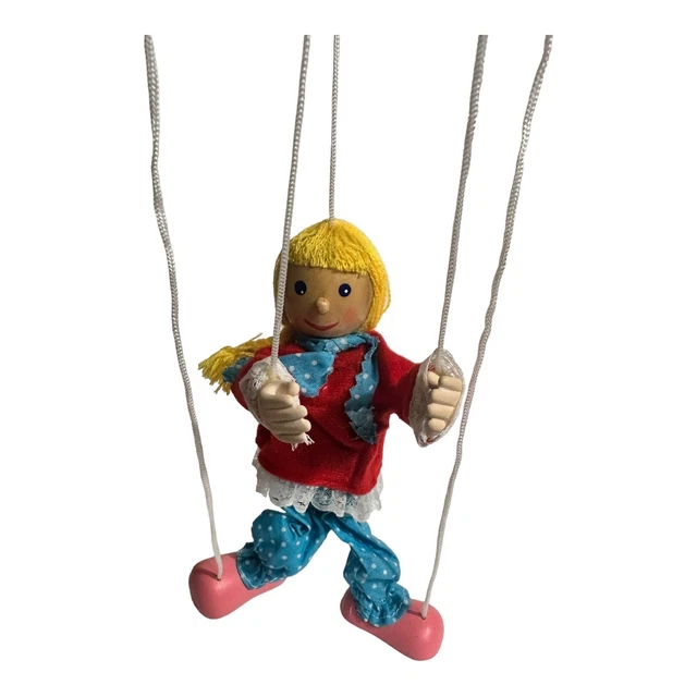 String Puppet Marionette ~ Wooden ~ Doll ~ Fabric ~ 8” Tall