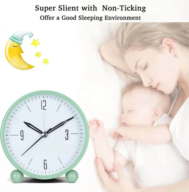 4 inch Analog Alarm Clock Silent Non Ticking Small Clock With Night Light 3