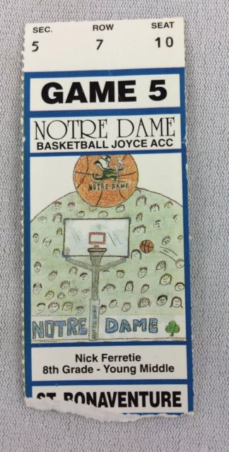 1994 12/22 St. Bonaventure at Notre Dame Basketball Ticket Stub - Seat 10