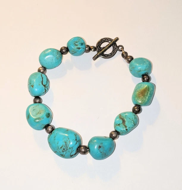 Vintage Shube's Dakota West Sterling Silver Turquoise Nugget Toggle Bracelet 8" Vintage Shube's Dakota West Sterling Silver Turquoise Nugget Toggle Bracelet 8"