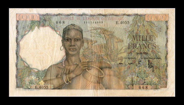 #98111 - French West Africa 1000 Francs 1954 Condition : Vf