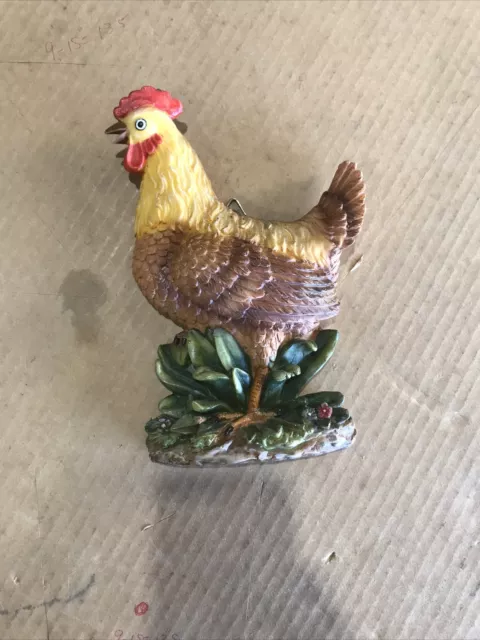 Estate Sale Chicken Measuring Spoon Holder Figurine, Kitchen Decor Piece,  Mid Century Coloring, Comes with four sppons, Farmhouse Decor