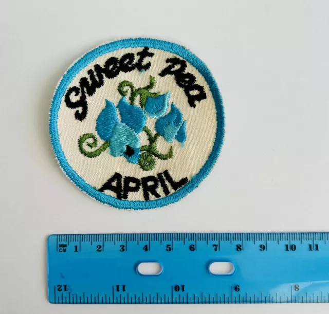 Vintage Denim April Sweet Pea Iron On Patch Sports Embroidered